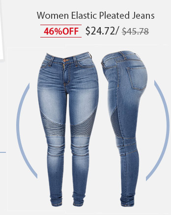 Women Elastic Pleated Jeans