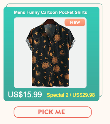 Mens Funny Cartoon Pocket Sun Image Printed Shirts