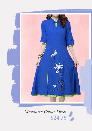 O-NEWE Embroidery Mandarin Collar Dress