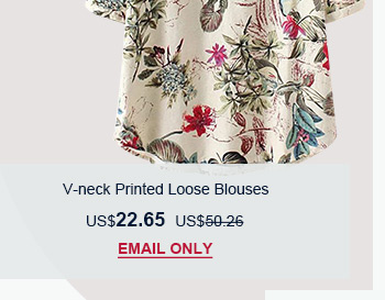 V-neck Printed Loose Blouses
