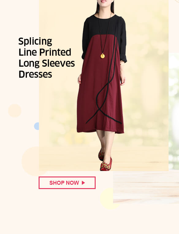 Splicing Line Printed Long Sleeves Dresses
