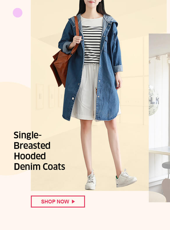 Single-Breasted Hooded Denim Coats