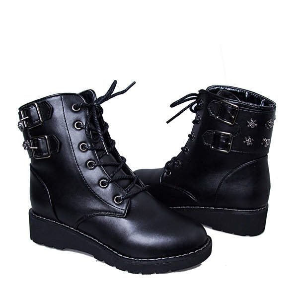 Designer Mid Heel Wild Round Toe Boots Lace Up Ankle Boots For ...