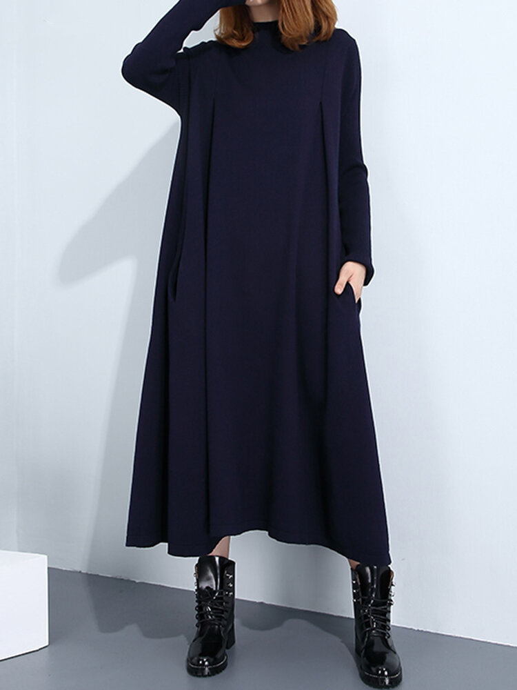 Hot-sale O-Newe Elegant Solid Long Sleeve Turtleneck Maxi Dress For ...
