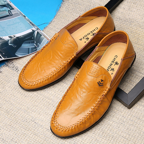 Men Stitching Soft Loafers Flat Slip On Casual Business Leather Casual ...