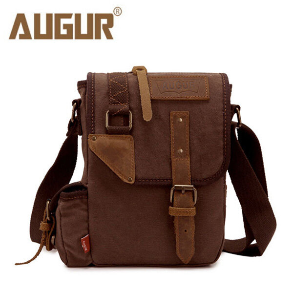 Augur Men's Vintage Leisure Genuine Leather Canvas Messenger Crossbody ...