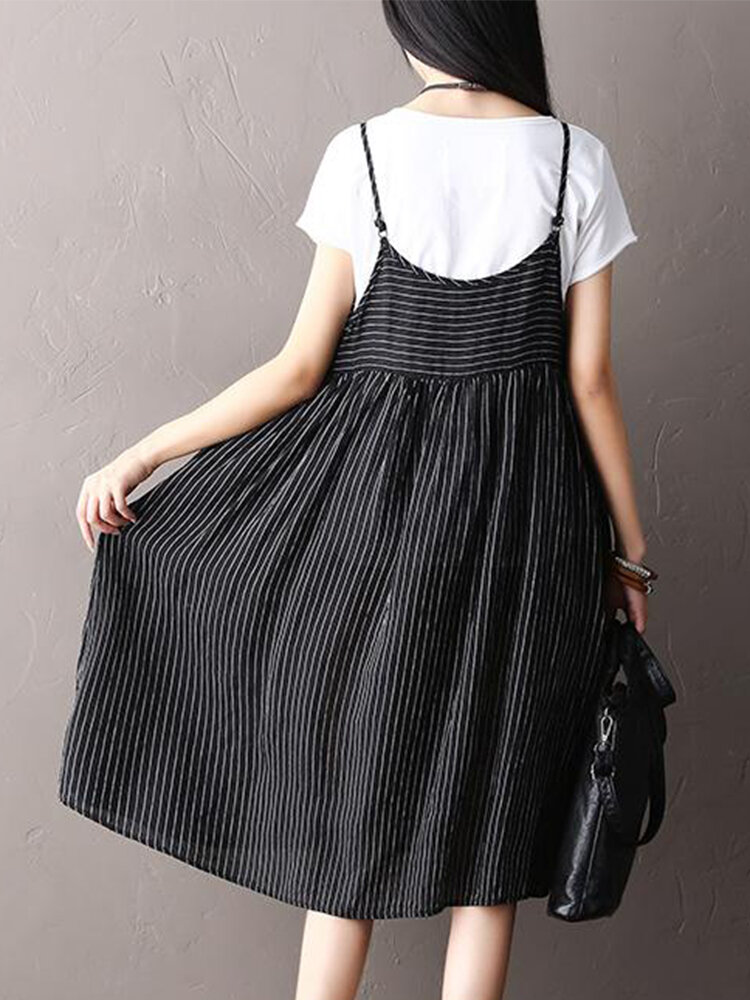 Fashion Vintage Striped Printed Strap Dresses for Women{ - NewChic