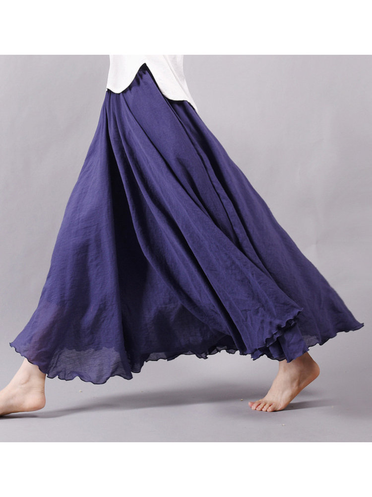 Stylish Gracila Women Casual Loose Cotton Pure Color Skirt - NewChic