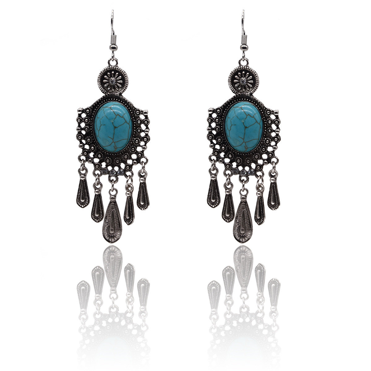 Bohemian Alloy Turquoise Water Drop Tassel Rhinestone Earrings online ...