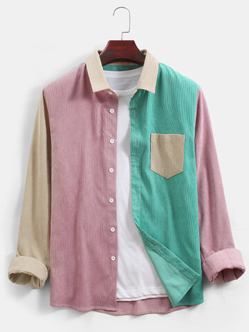 Corduroy Colorblock Patchwork Shirts