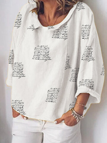 Letters Printed O-neck Blouse