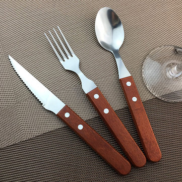 Redwood Handle Steak Western Barbecue Knife and Fork