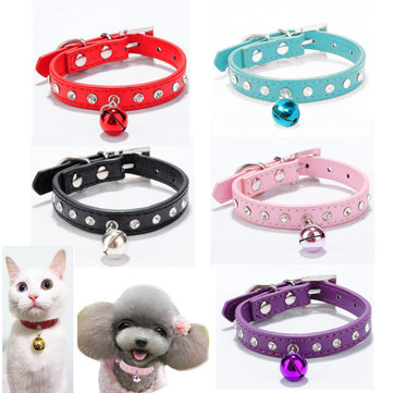 Pet Dog Cat Rhinestone Diamante PU Leather Collar