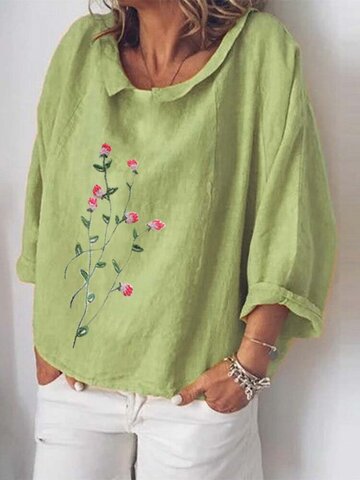 Flower Embroidery Loose Blouse