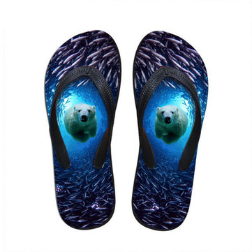 3D Animal Cute Dog Bear Print Special Clip Toe Beach Outdoor Flip Flops Slippers