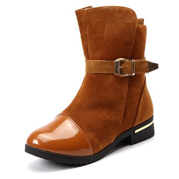 Buckle Pure Color Ankle Autumn Flat British Style Boots