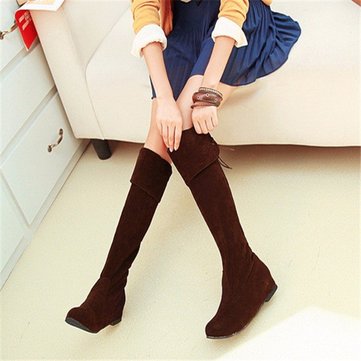Over The Knee Black Brown Heel Increasing Lace Up Suede Boots For Women