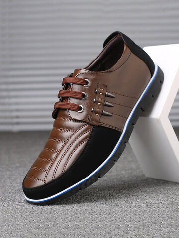 Men Genuine Leather Splicing Casual Driving Shoes