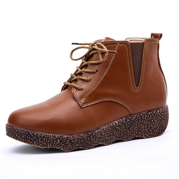 Wedges Leather Casual Boots