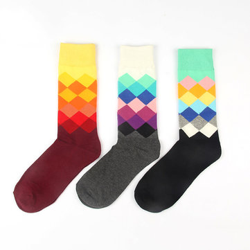 Fashion Argyle Gradient Color Cotton Comfortable Mid-calf Sock For Men