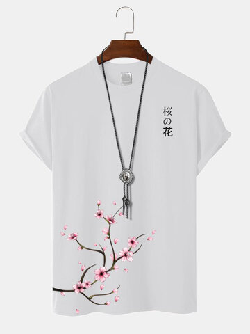 Cherry Blossoms Print Japanese Style T-Shirts