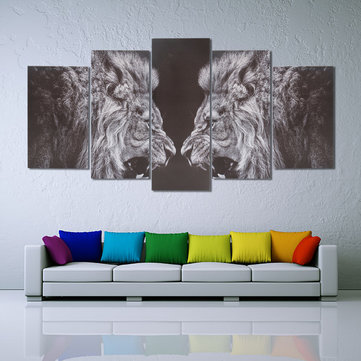 5PCS Framed Canvas Roar Leo Lion King Animal Abstract Wall Decor