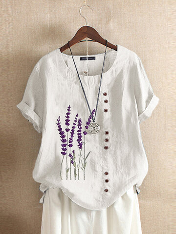 Floral Embroidery Short Sleeve Blouse