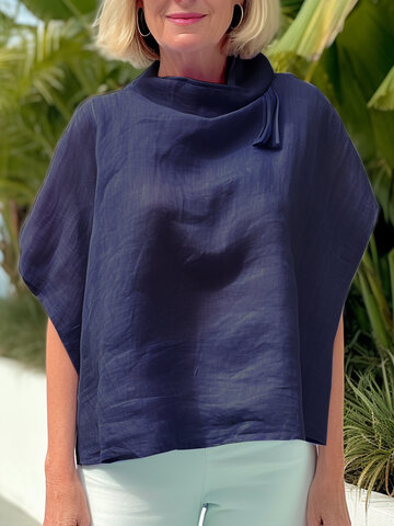 Solid High Neck Cotton Blouse