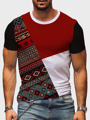 Geometric Print Colorblock T-Shirts