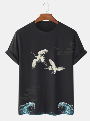 Chinese Crane Cloud Print T-Shirts