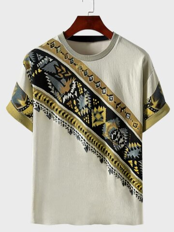 Colorful Geo Print Patchwork T-Shirts