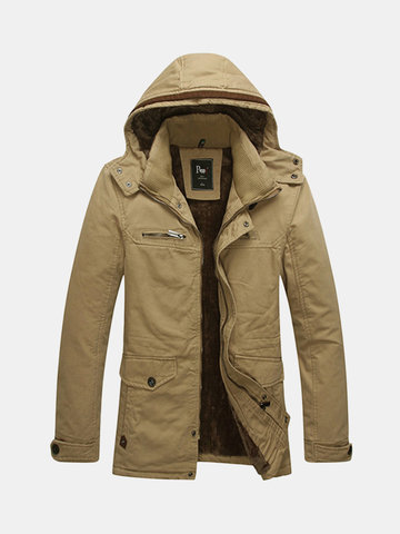 Winter Outdoor Thicken Multi Pockets Solid Color Detachable Hood Jacket ...