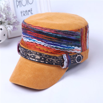 Women Stripe Corduroy Flat Cap Colorful Wool Knitted Cap