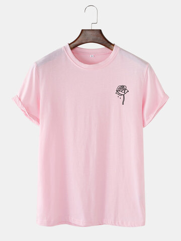 Rose Print Crew Neck T-Shirts