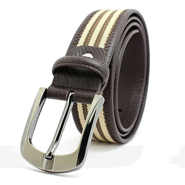 Men's Leather Belt Knitting Needle Buckle Retro Casual Canvas Belt