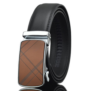 125-130CM Men Business Second Layer Leather Belt Casual Automatic Buckle Leather Waistband Strap