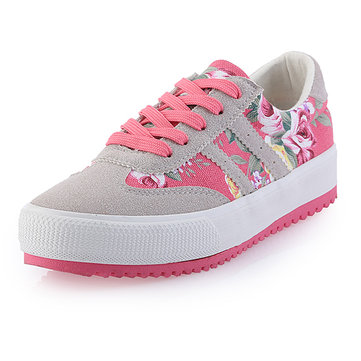 Flower Canvas Lace Up Flat Sneakers