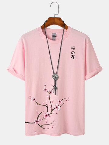 Cherry Blossoms Print Japanese Style T-Shirts