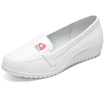 Comfortable Leather Nurse Shoes Wedges White Work Shoes