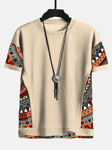 Ethnic Geometric Stitching Texture T-Shirts
