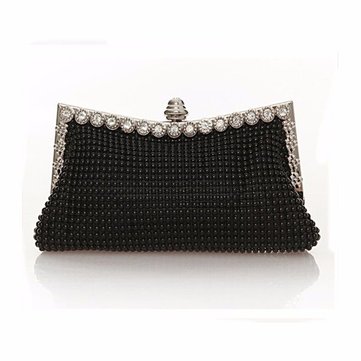 Popular Pearl Crystal Diamante Evening Clutch Wedding Prom Party Handbag Purse Bag
