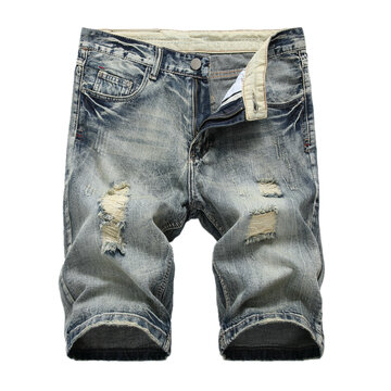 Stylish Biker Cotton Washed Holes Frayed Jeans for Men - NewChic