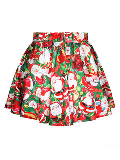 Stylish Women Christmas Santa Claus Printed High Waist Puff Skirts ...