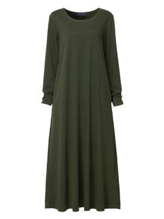 Hot-sale O-Newe Casual Autumn O-Neck Pockets Maxi Dress For Women - NewChic