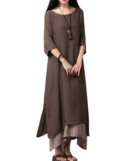 Layered Split Solid Half Sleeve Vintage Elegant Women Dresses Online ...